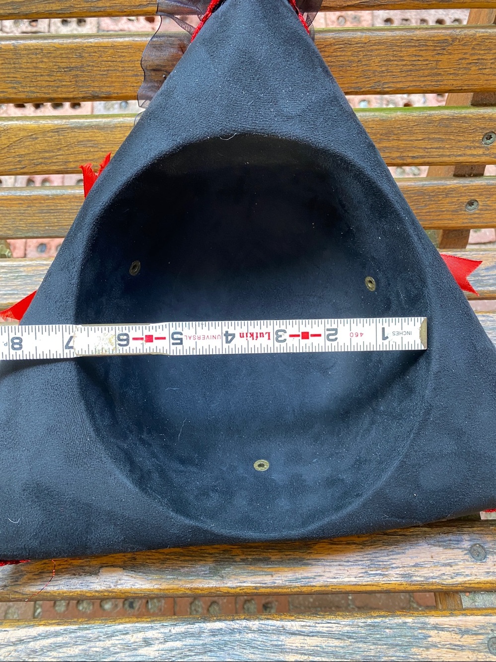 Tricorn snap brim pirate hat costume cap black felt red ribbon and bows - Picture 6 of 9